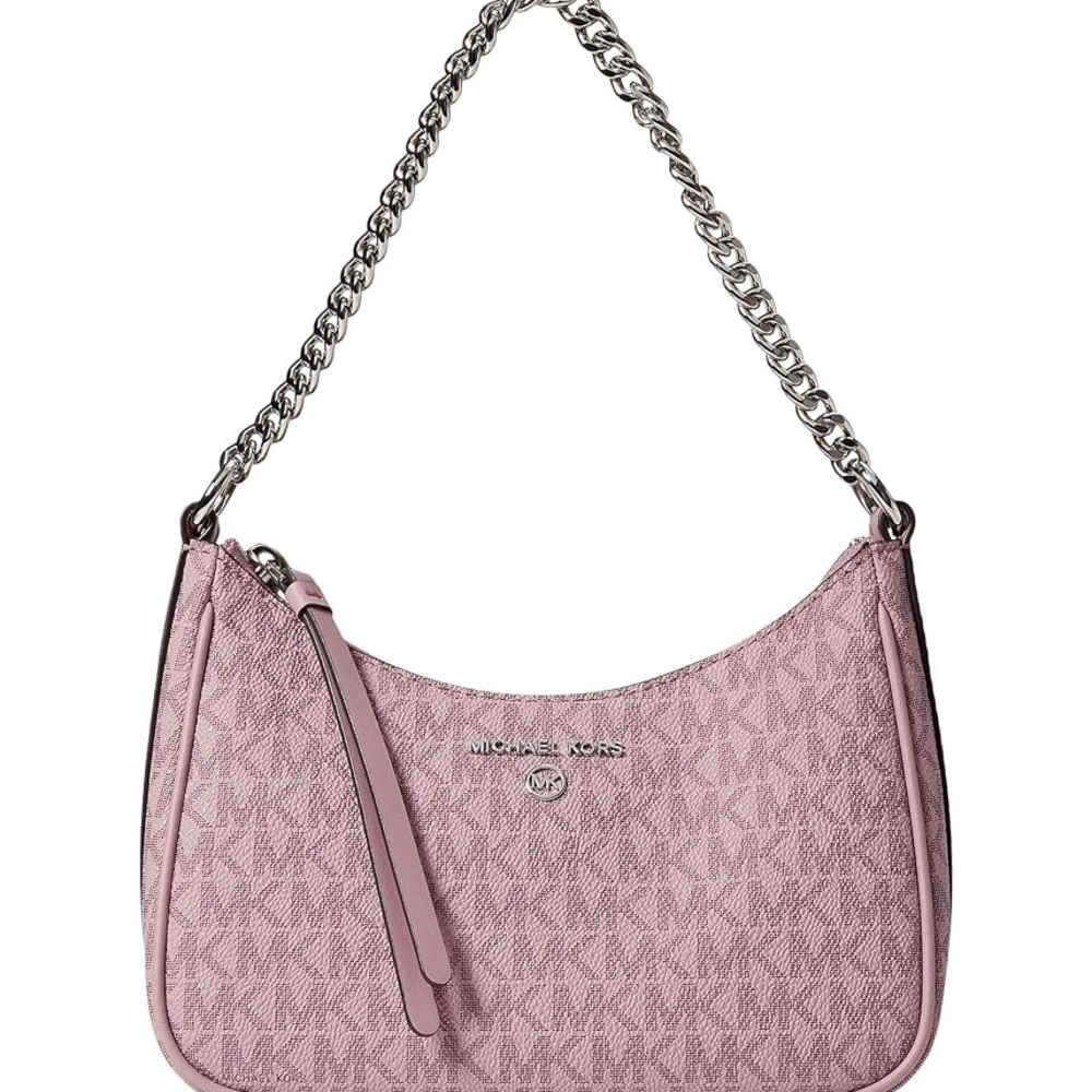 KORS Michael Kors Pink Logo-Print Shoulder Bag with Silver Chain